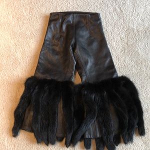 Black 100% genuine leather pant costume